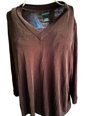 Citiknits from QVC -V-Neck Long Sleeve Tunic Top - Brown - NWT!!